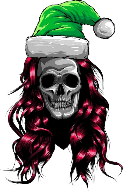 Vector skull wearing santa claus hat