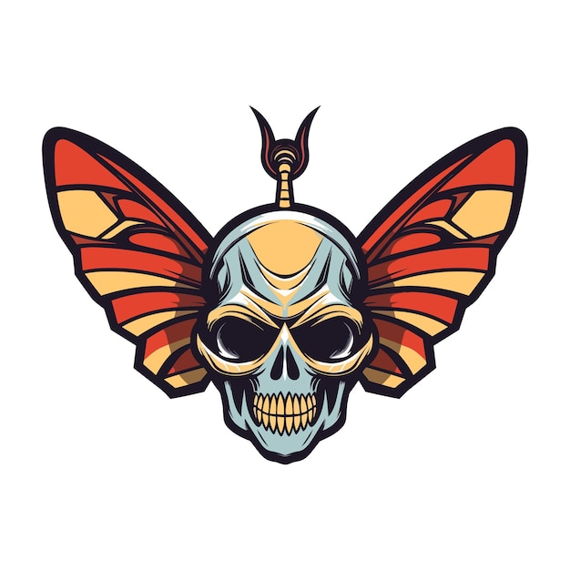 skull wings illustration hand drawn logo design