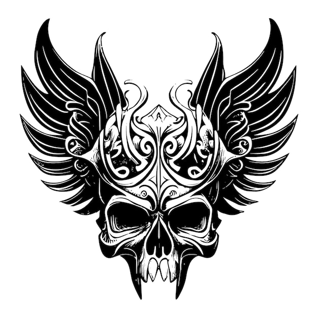 Vector skull and wings illustration symbol gothic culture represents death freedom and rebellion