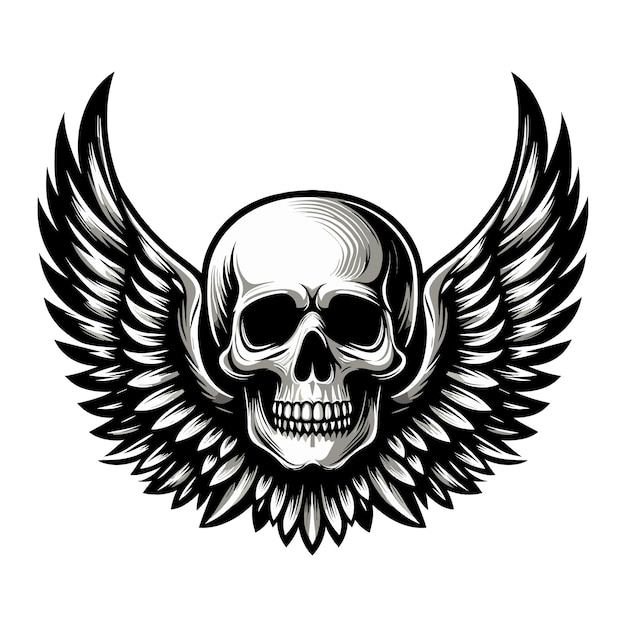 Skull wings vector illustratie gevleugelde schedel badge embleem sjabloon geschikt voor kleding t-shirt