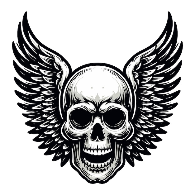Vector skull wings vector illustration winged skull badge emblem template suitable for apparel tshirt