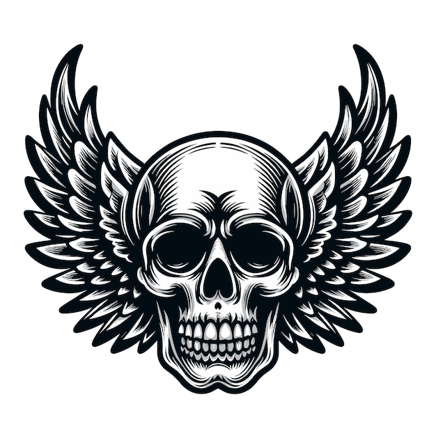 Vector skull wings vector illustration winged skull badge emblem template suitable for apparel