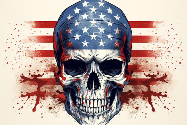 Vector skull with american flag in grunge style