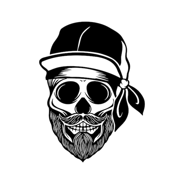 Vector skull with bandana and cap rapper cool skull