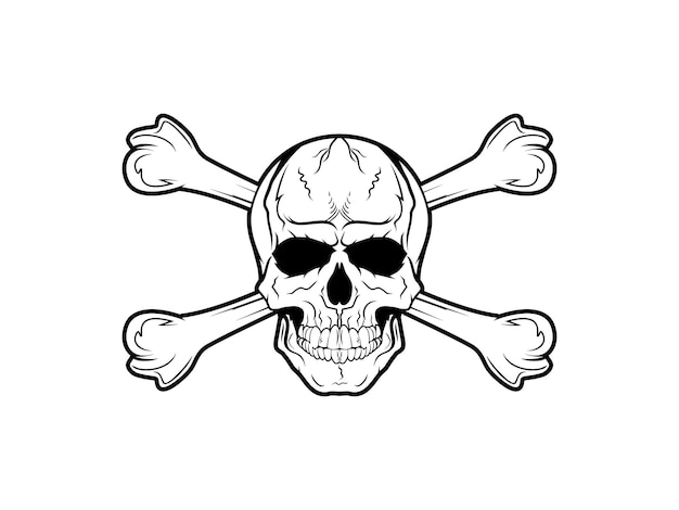 Skull with Bone Vintage logo concept in black and white colors isolated vector illustration