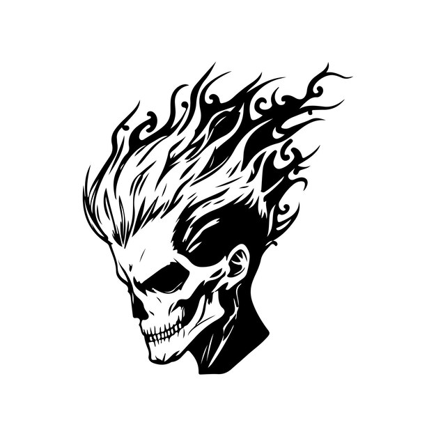 A skull with a burning head and the words fire on it