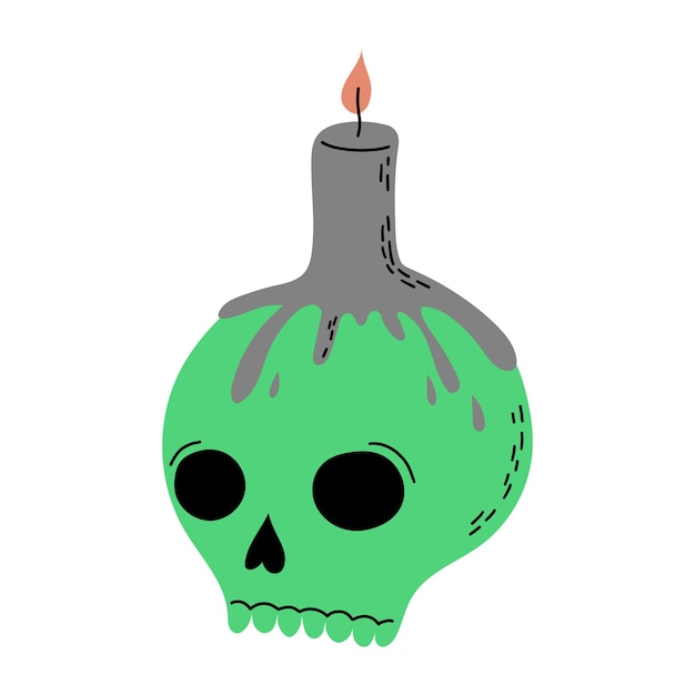 Skull With Candle Hand Drawn Halloween Illustration