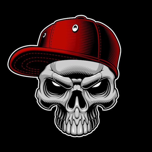 Skull with cap on dark background.