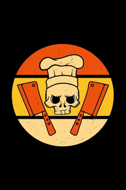 Vector skull with chef hat retro illustration