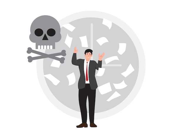 Skull with clock very hard working business concept but did not achieve the goal until the body does not rest until death vector illustration