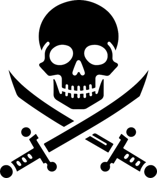 skull with crossed sord vector icon clipart symbol black color silhouette 2