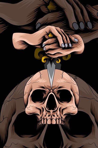 Skull with dagger hand vector illustration