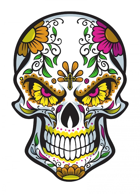 Vector skull with dia de los muertos face painting