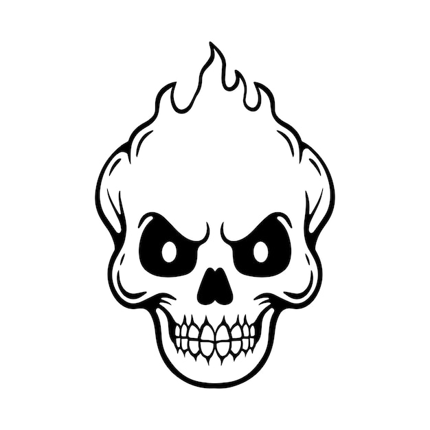 Skull with fire hand drawn illustrations for the design of clothes stickers tattoo etc