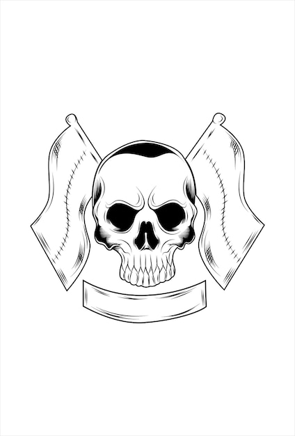 Skull with flag vector illustration