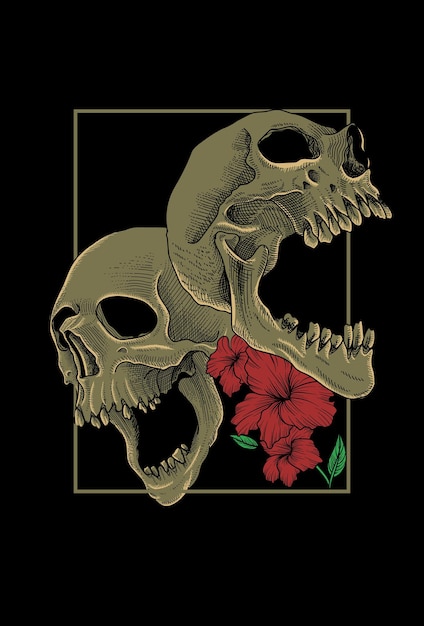 Skull with flower artwork illustration