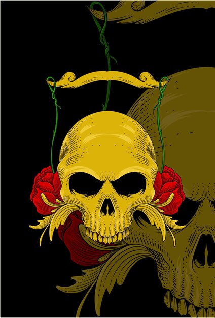 Skull with flower and plant vector illustration