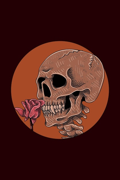 Vector skull with flower vector illustration