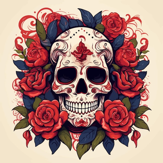 skull with flower