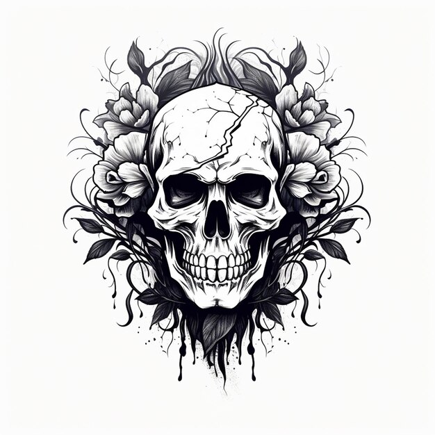 a skull with flowers and a skull on it