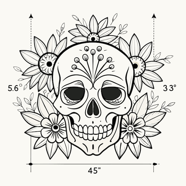 Vector a skull with flowers and a skull with a skull and numbers 5 and 5