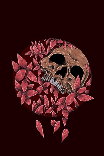 Skull with flowers vector illustration