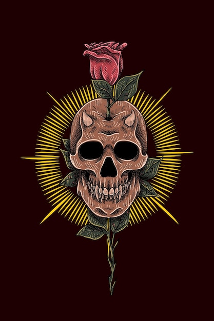 Skull with flowers vector illustration