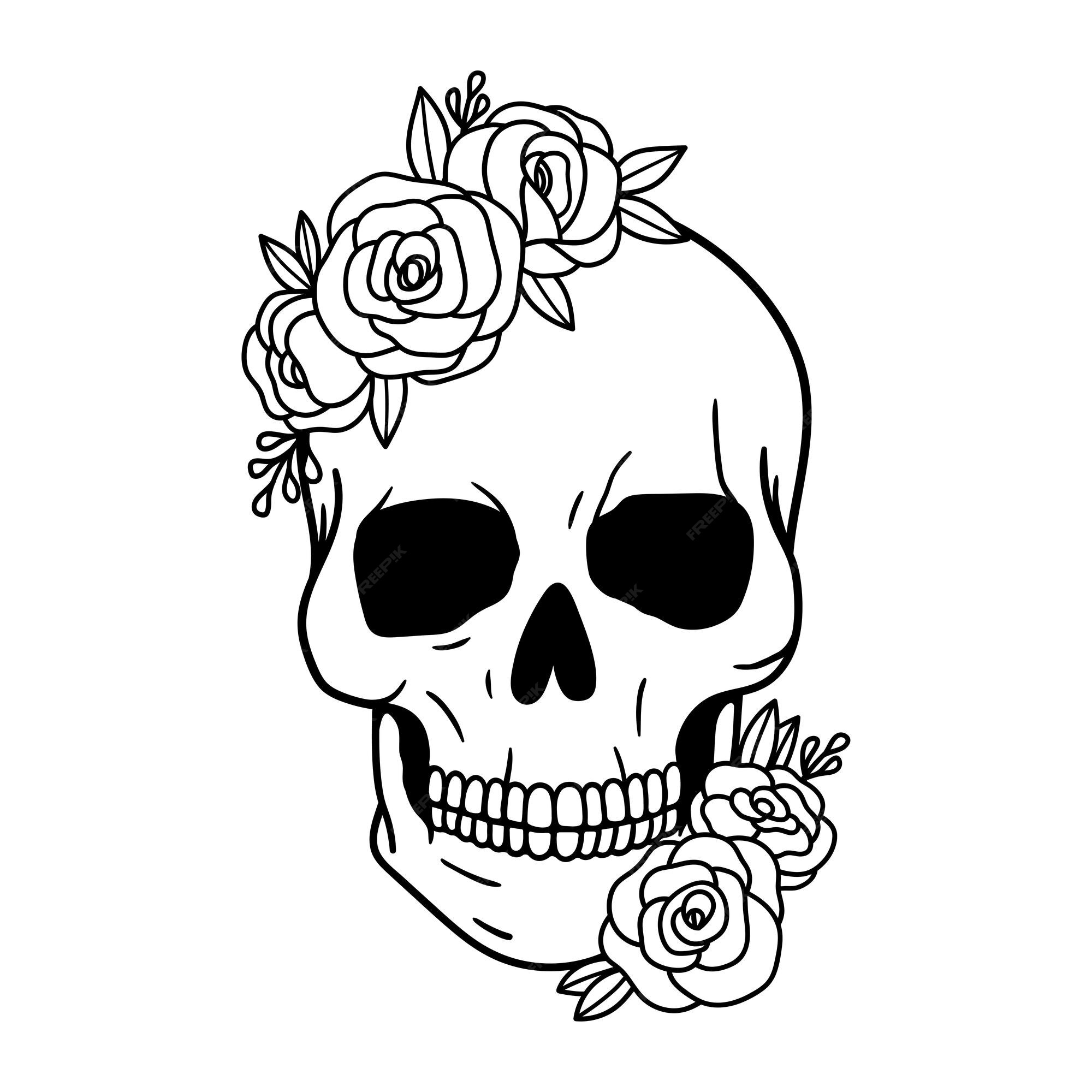 sugar skull and flowers drawing