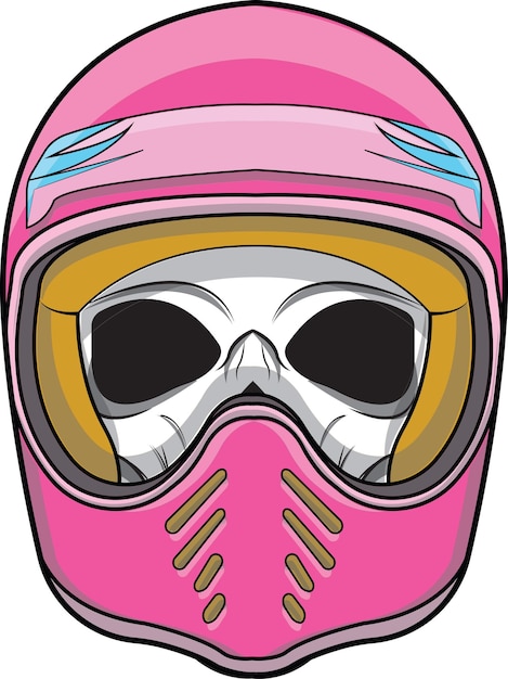 Skull with full face pink helmet