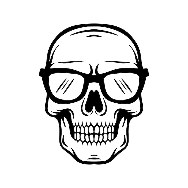 Skull with glasses hand drawn illustrations for the design of clothes stickers tattoo etc