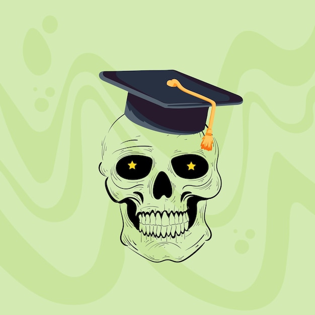 A skull with a graduation cap on it