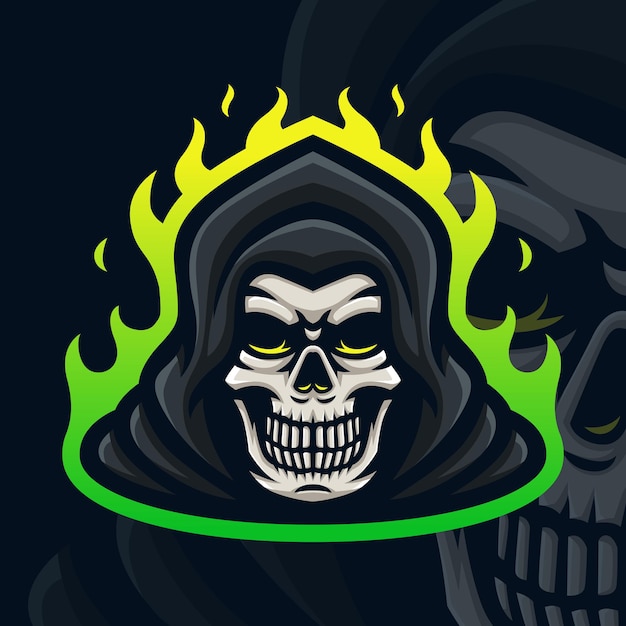 Teschio con logo mascotte fiamma verde per giochi twitch streamer giochi esports youtube facebook