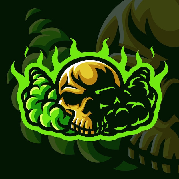 skull with green flame mascot logo for gaming twitch streamer gaming esports youtube facebook