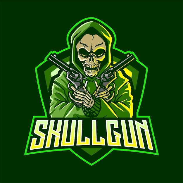 Skull with gun mascot logo