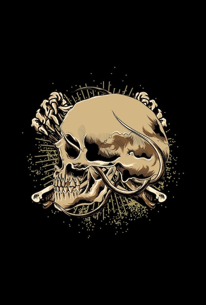 Skull with hand vector illustration