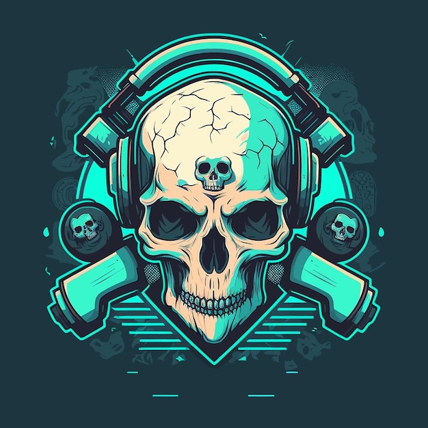 Skull with headphone illustration, esports mascot designs, gaming logo template