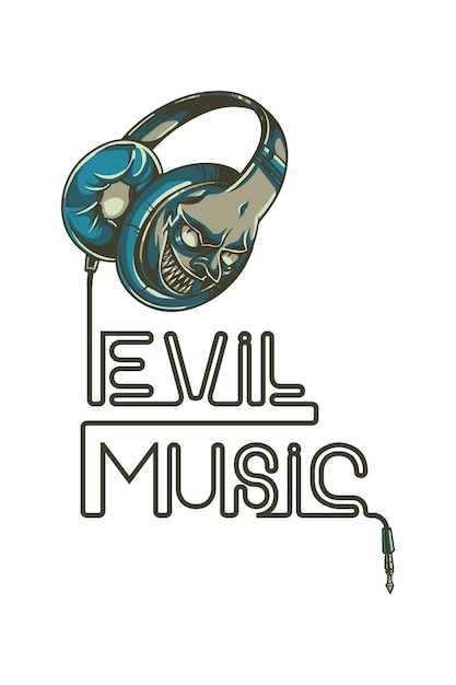 Vector skull with headphones evil music tshirt design