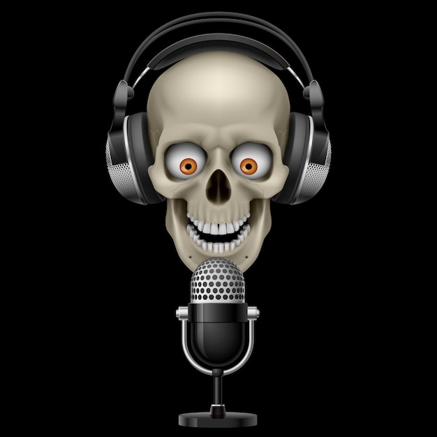 Skull with headphones with microphone