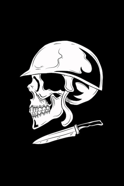 Vector skull with helmet and knife vector illustration