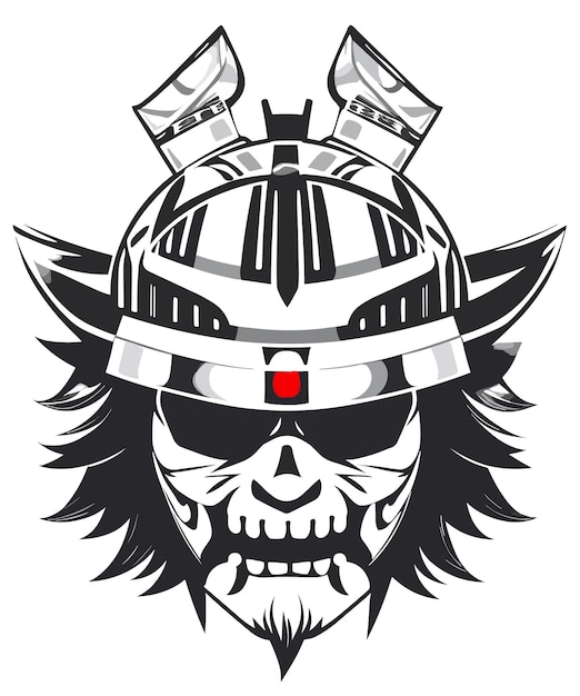 Череп со шлемом и красным логотипом для самурая.