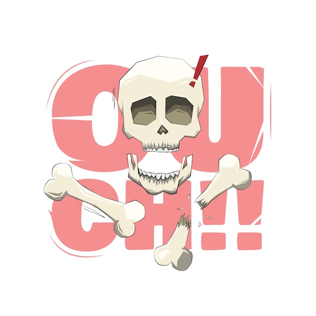 Skull with his broken bones in 2d vector cartoon illustration