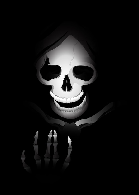 skull with hood on dark background