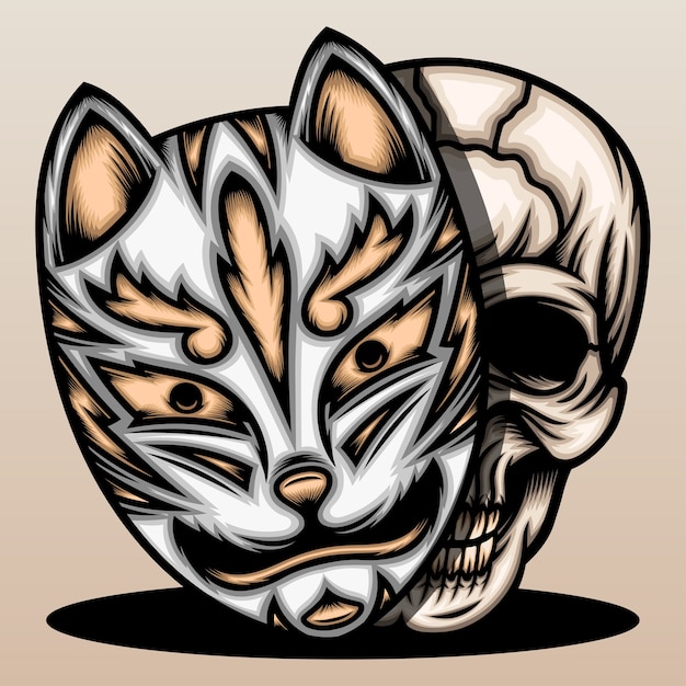 Skull with japanese fox mask. 