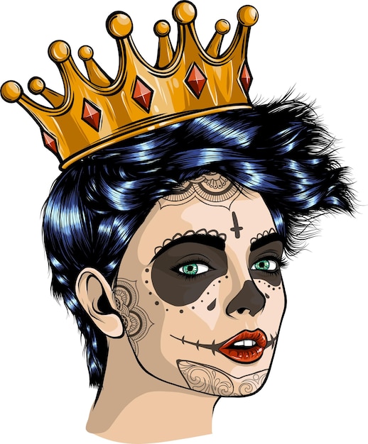 Vector skull with a king crown vector illustration