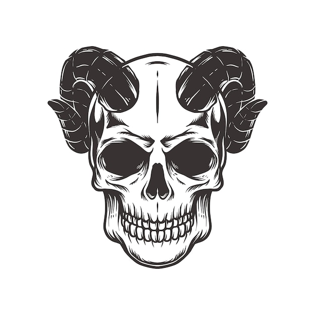 skull with lamb horn in vintage style isolated illustration