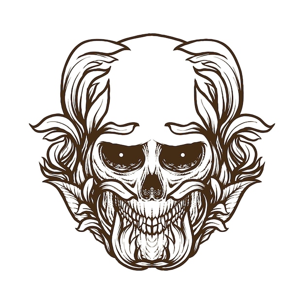 Vector skull with lavender ornament line art design