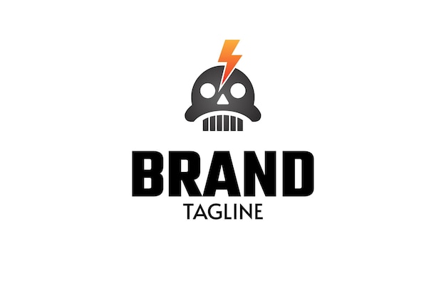 Modello di progettazione del logo del cranio con fulmine