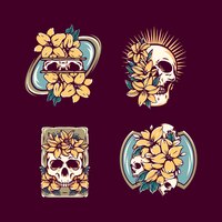 Skull with lily flowers illustration pack