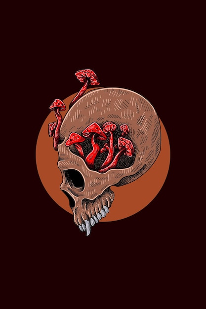 Skull with mushrooms vector illustration