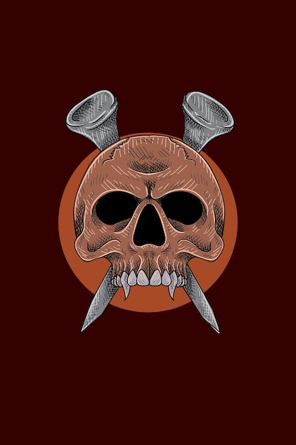 Skull with nails vector illustration